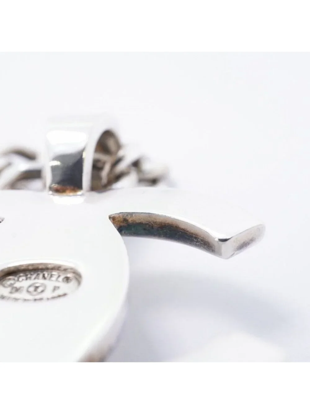 Chanel Necklace Vintage CC Logo Turnlock Metal Silver
